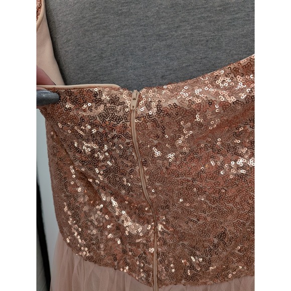 Prom Elegant Wedding Glam Formal Rose Gold Pink Sequin Tulle Maxi 2X (18) Dress - Picture 7 of 10